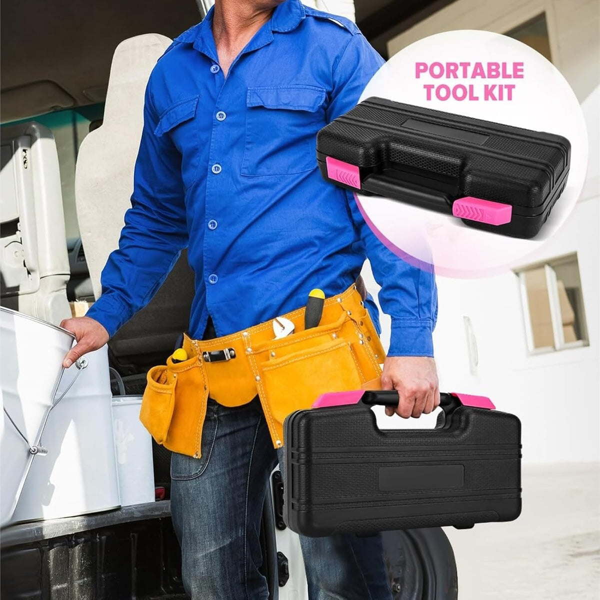 tool box 39pcs Pink Household Tool Set Essential Hand Tool Kit with Plastic Toolbox for Home Repairs DIY & Crafts