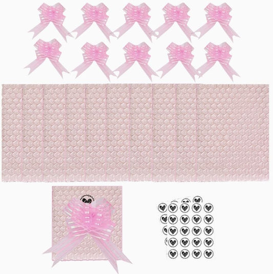 Bubble Thicken Shockproof Shipping Bag Pouches,Light Pink Love Packaging Bags,Jewelry Watch Makeup Bags Gift with Sticker and Decorative Bow,10 Pieces