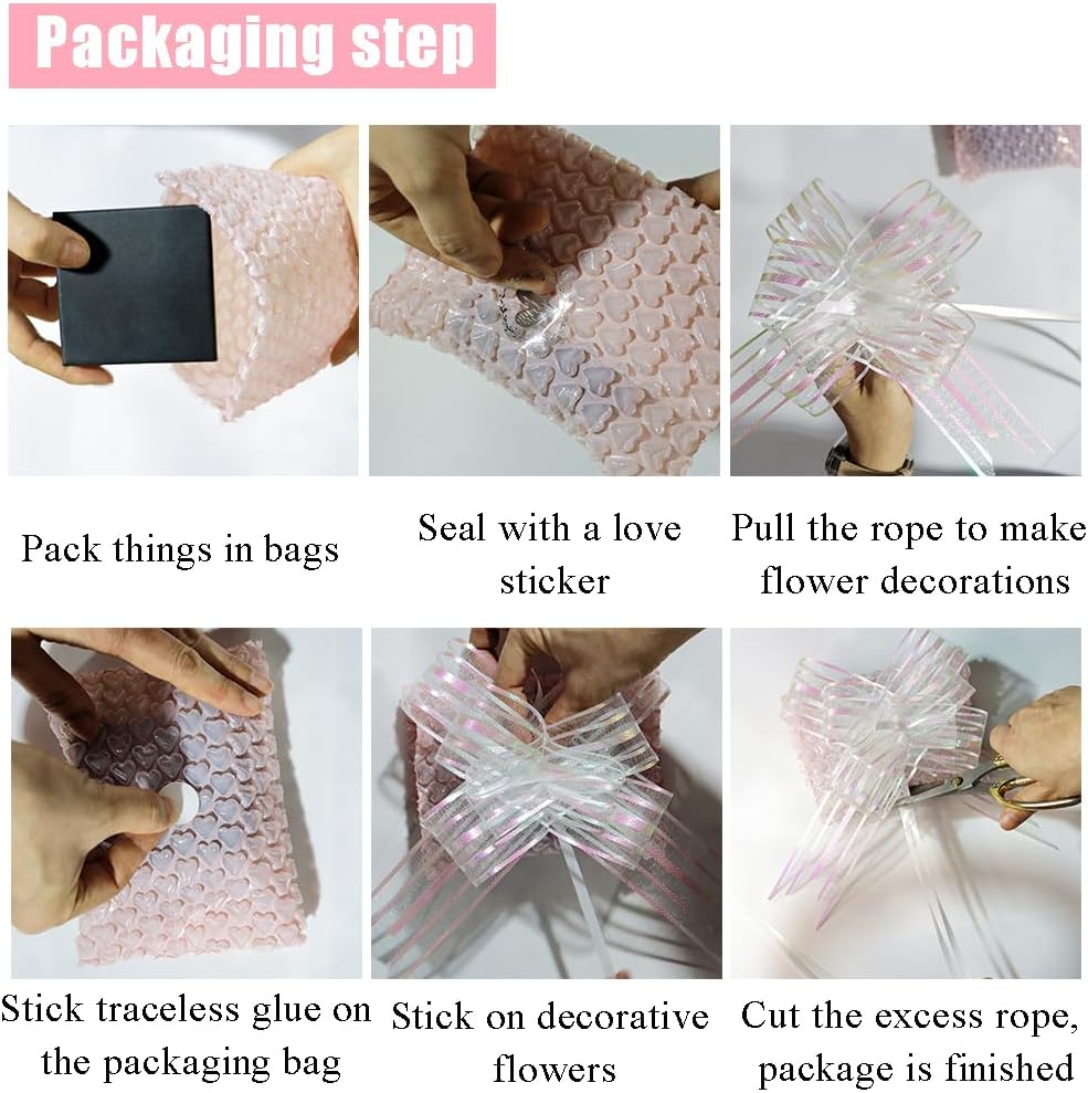 Bubble Thicken Shockproof Shipping Bag Pouches,Light Pink Love Packaging Bags,Jewelry Watch Makeup Bags Gift with Sticker and Decorative Bow,10 Pieces