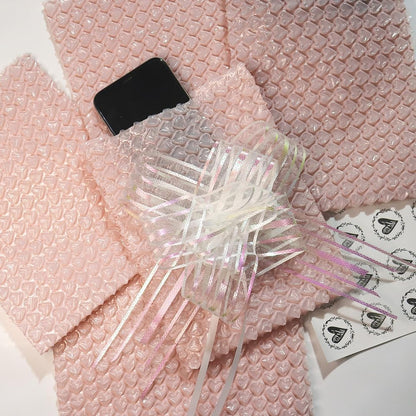 Bubble Thicken Shockproof Shipping Bag Pouches,Light Pink Love Packaging Bags,Jewelry Watch Makeup Bags Gift with Sticker and Decorative Bow,10 Pieces