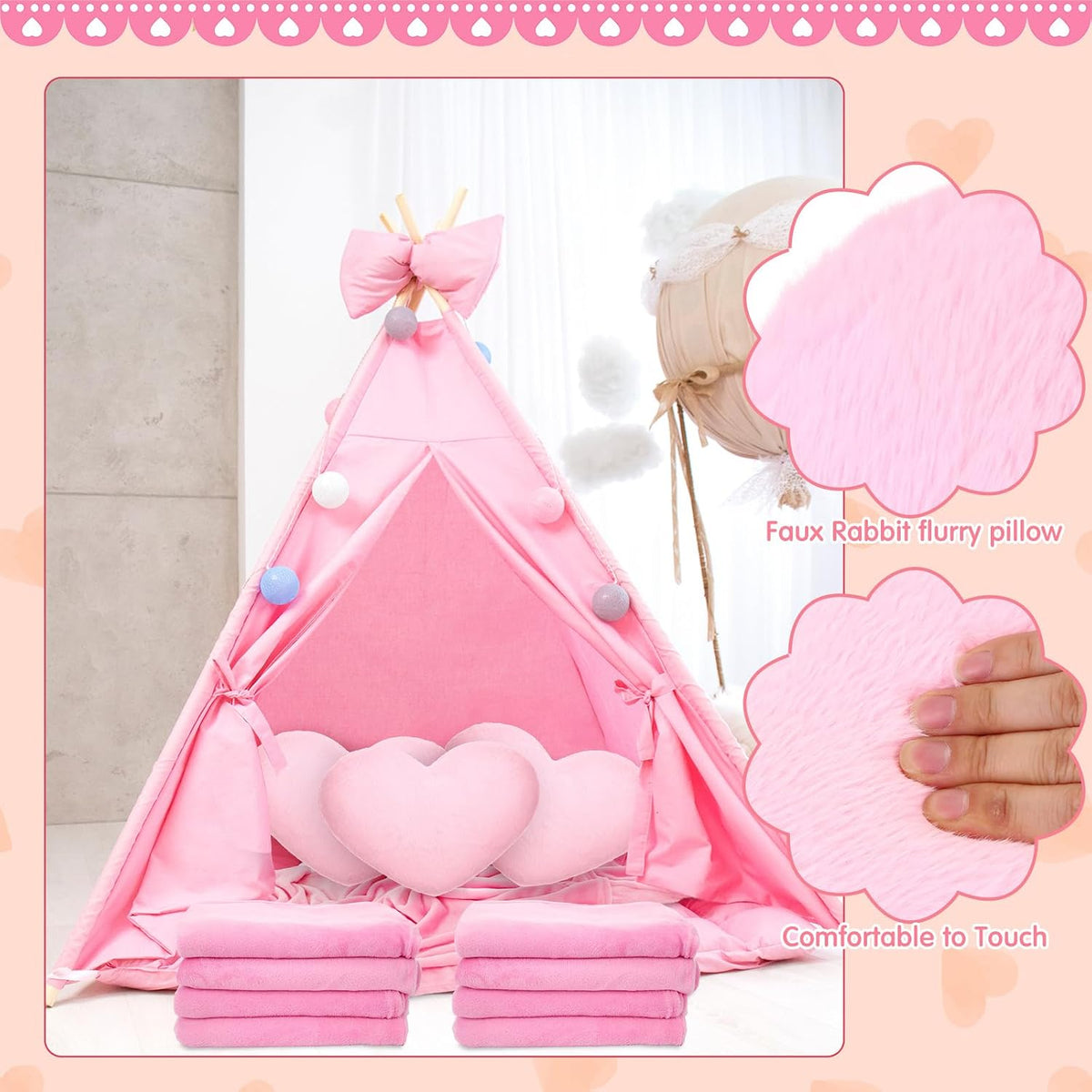 63 Pcs Spa Sleepover Party Supply Set 9 Pink Fleece Blankets 9 Fluffy Pink Heart Throw Pillows 9 Satin Eye Masks 9 Spa Headband 9 Wristband 9 Plush Scrunchies 9 Gift Bags for Slumber Party