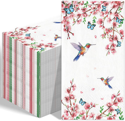 50 Count Disposable Bathroom Hand Towels, Paper Guest Towels for Bathroom, Butterfly Flower Bird Napkin, Disposable Guest Napkins for Birthday and Holiday Party Supplies