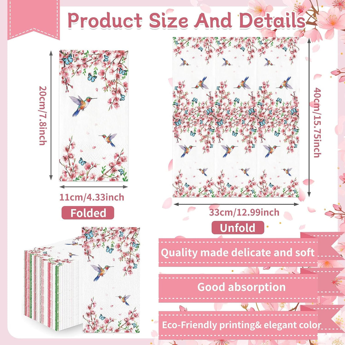 50 Count Disposable Bathroom Hand Towels, Paper Guest Towels for Bathroom, Butterfly Flower Bird Napkin, Disposable Guest Napkins for Birthday and Holiday Party Supplies