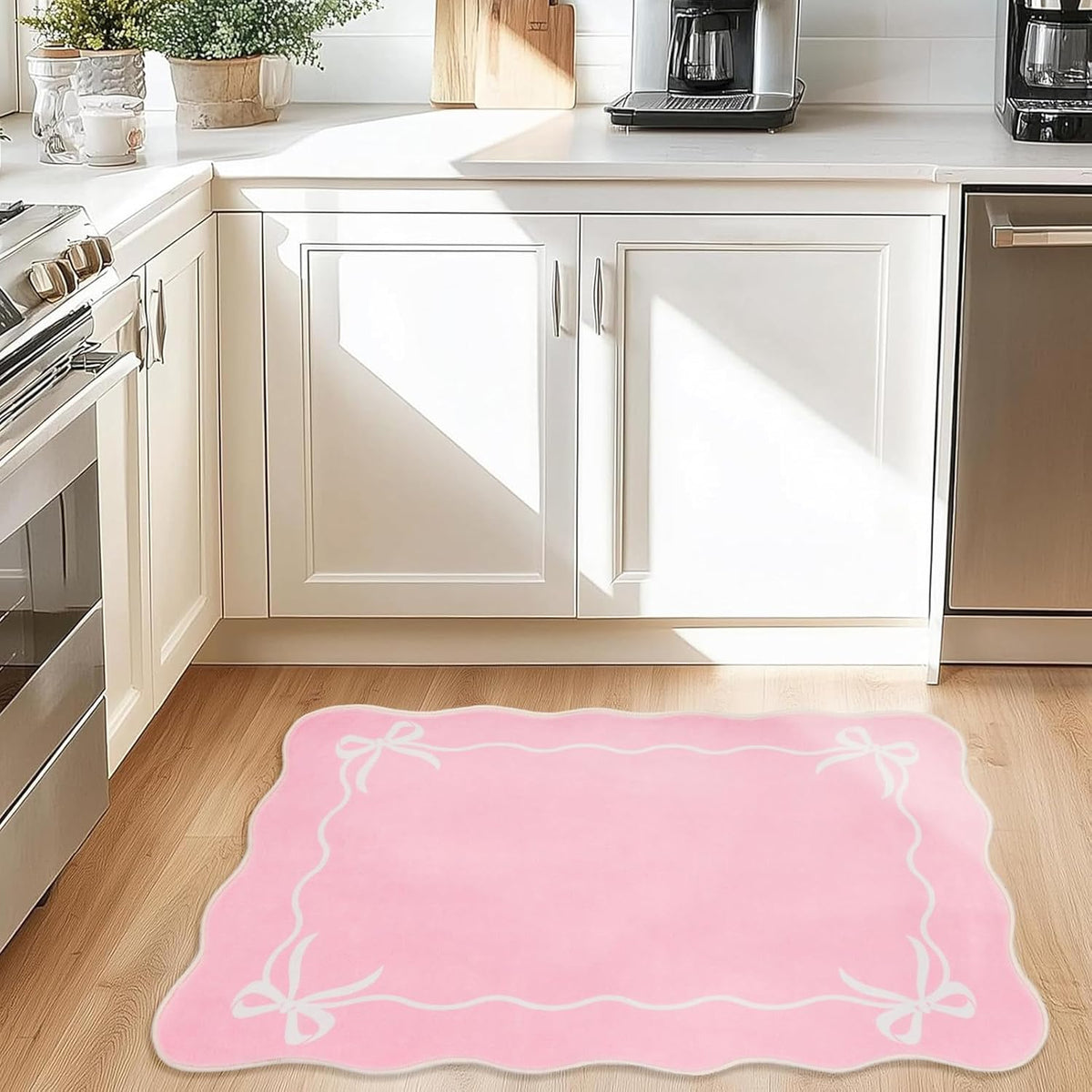Bow Rugs for Entryway 2X3, Solid Pink Rug for Bedroom Girls, Machine Washable Small Indoor Door Mat, Soft Low Pile Non Slip Cute Scalloped Rug for Kitchen Bathroom Entrance Nursery Dorm