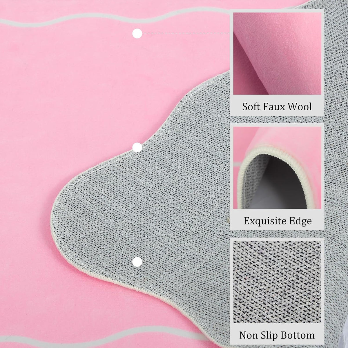 Bow Rugs for Entryway 2X3, Solid Pink Rug for Bedroom Girls, Machine Washable Small Indoor Door Mat, Soft Low Pile Non Slip Cute Scalloped Rug for Kitchen Bathroom Entrance Nursery Dorm