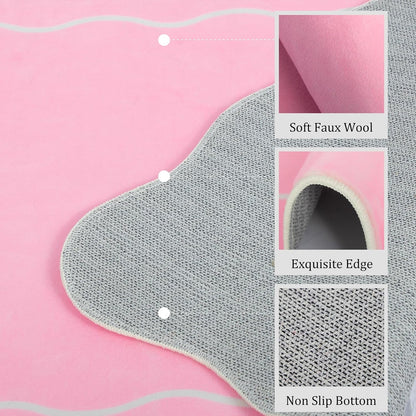 Bow Rugs for Entryway 2X3, Solid Pink Rug for Bedroom Girls, Machine Washable Small Indoor Door Mat, Soft Low Pile Non Slip Cute Scalloped Rug for Kitchen Bathroom Entrance Nursery Dorm