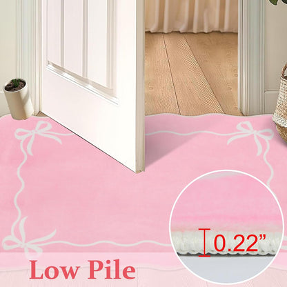 Bow Rugs for Entryway 2X3, Solid Pink Rug for Bedroom Girls, Machine Washable Small Indoor Door Mat, Soft Low Pile Non Slip Cute Scalloped Rug for Kitchen Bathroom Entrance Nursery Dorm