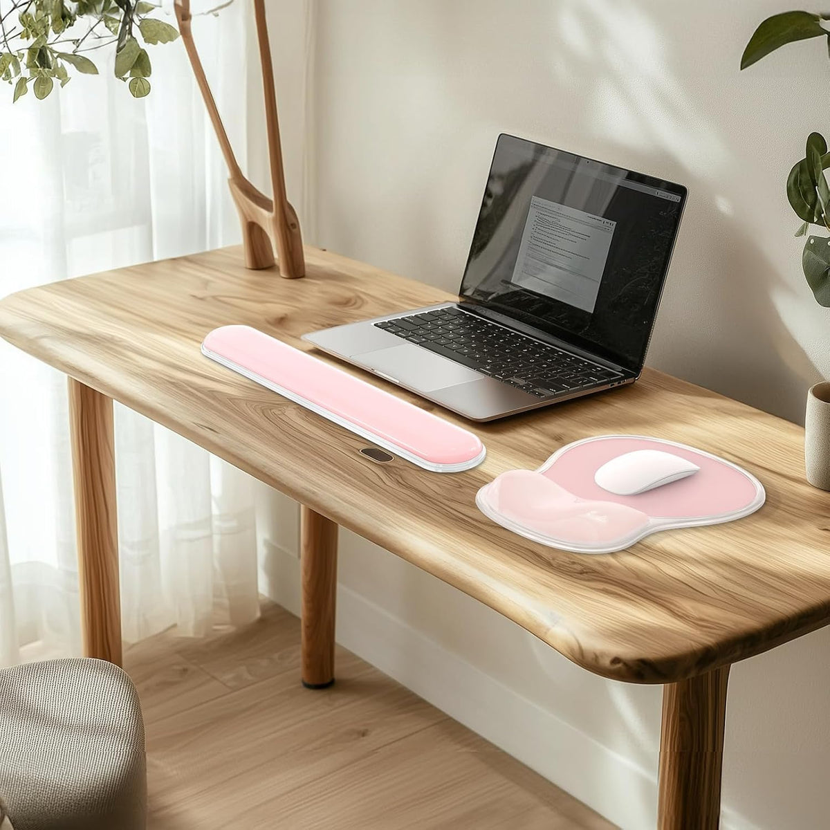 AKIT Ergonomic Mouse Pad with Wrist Rest&Keyboard Wrist Rest Set, Gel, Pink
