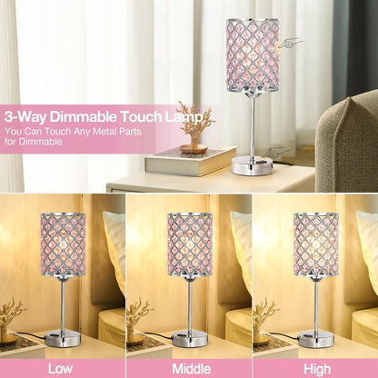 Pink Bedside Lamps for Night Stands, Crystal Table Lamp for Bedroom