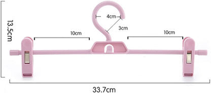 Pants Hangers, 10pcs Adjustable Clothes Hangers with Clips, Portable Drying Rack Travel Plastic Non-Slip Clothes Drying Hanger for Kids Or Adults Garments (Pink)