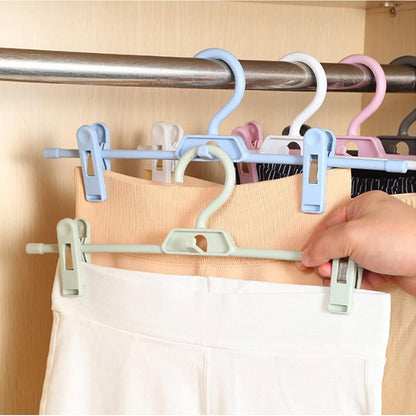 Pants Hangers, 10pcs Adjustable Clothes Hangers with Clips, Portable Drying Rack Travel Plastic Non-Slip Clothes Drying Hanger for Kids Or Adults Garments (Pink)