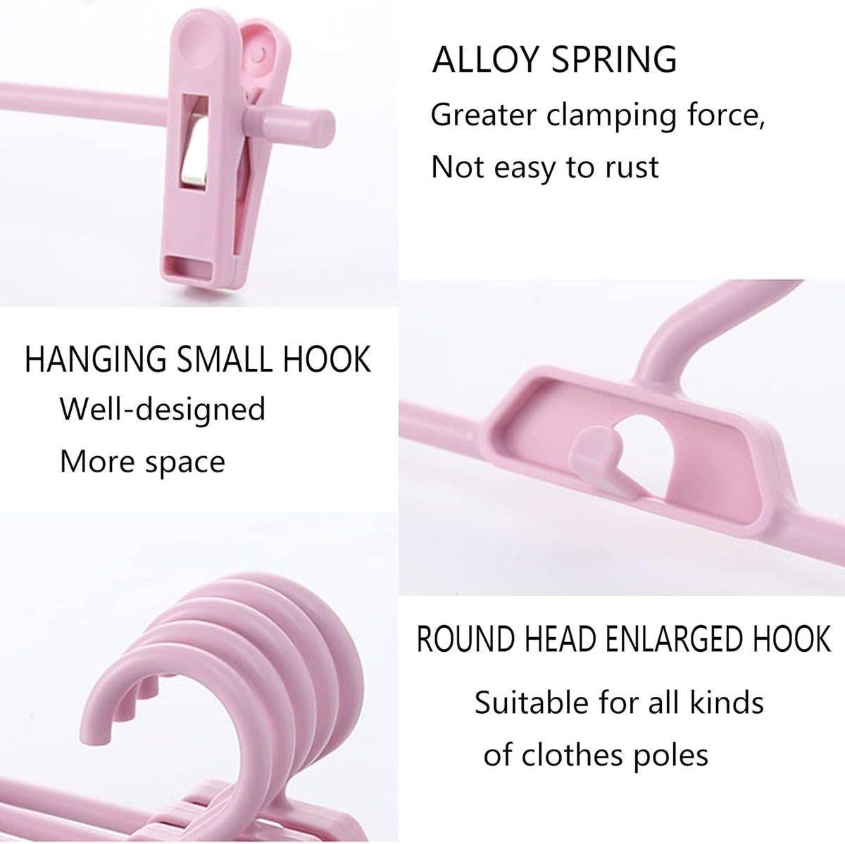 Pants Hangers, 10pcs Adjustable Clothes Hangers with Clips, Portable Drying Rack Travel Plastic Non-Slip Clothes Drying Hanger for Kids Or Adults Garments (Pink)