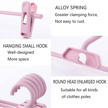 Pants Hangers, 10pcs Adjustable Clothes Hangers with Clips, Portable Drying Rack Travel Plastic Non-Slip Clothes Drying Hanger for Kids Or Adults Garments (Pink)