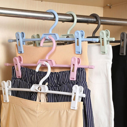 Pants Hangers, 10pcs Adjustable Clothes Hangers with Clips, Portable Drying Rack Travel Plastic Non-Slip Clothes Drying Hanger for Kids Or Adults Garments (Pink)