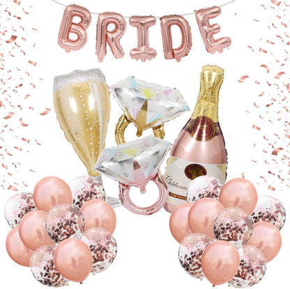 Bride Balloons Bachelorette Party Decorations Kit - Pack of 29 Include BRIDE Banner, Ring, Bottle, Glass Foil Balloon, Latex Balloon for Engagement Wedding Bridal Shower Decorations (Rose Gold)