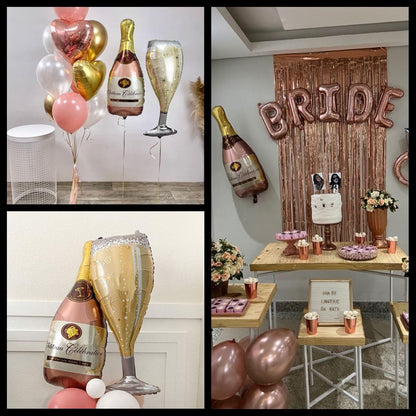 Bride Balloons Bachelorette Party Decorations Kit - Pack of 29 Include BRIDE Banner, Ring, Bottle, Glass Foil Balloon, Latex Balloon for Engagement Wedding Bridal Shower Decorations (Rose Gold)