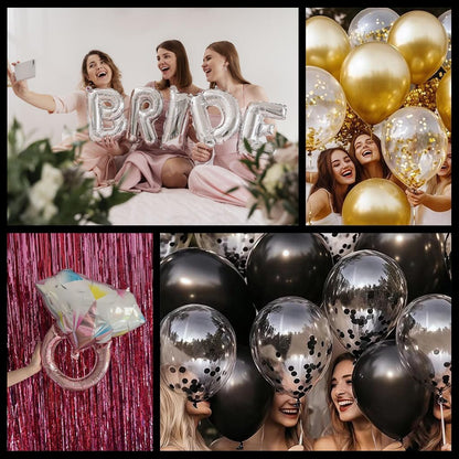 Bride Balloons Bachelorette Party Decorations Kit - Pack of 29 Include BRIDE Banner, Ring, Bottle, Glass Foil Balloon, Latex Balloon for Engagement Wedding Bridal Shower Decorations (Rose Gold)