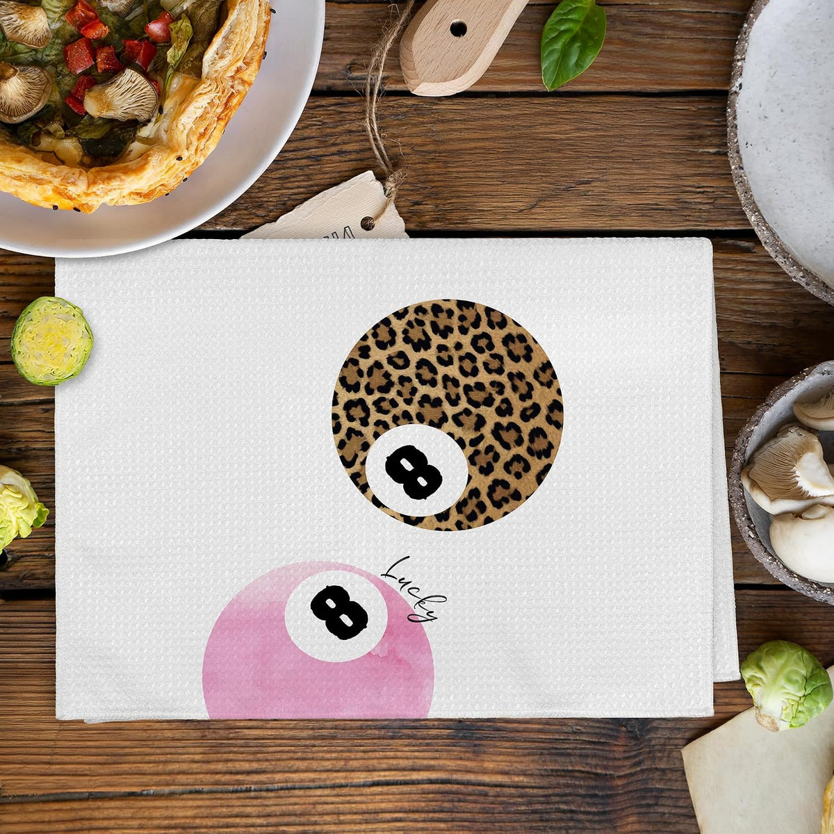 Trendy Leopard Cheetah Print Poker Lucky 8 Ball Bathroom Home Decor, Preppy Pink Leopard Decor Dish Hand Tea Towels for Bathroom Sets of 4, Cheetah Kitchen Towels and Dishcloths, 16x24 Inch