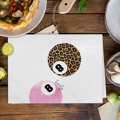 Trendy Leopard Cheetah Print Poker Lucky 8 Ball Bathroom Home Decor, Preppy Pink Leopard Decor Dish Hand Tea Towels for Bathroom Sets of 4, Cheetah Kitchen Towels and Dishcloths, 16x24 Inch