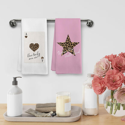 Trendy Leopard Cheetah Print Poker Lucky 8 Ball Bathroom Home Decor, Preppy Pink Leopard Decor Dish Hand Tea Towels for Bathroom Sets of 4, Cheetah Kitchen Towels and Dishcloths, 16x24 Inch