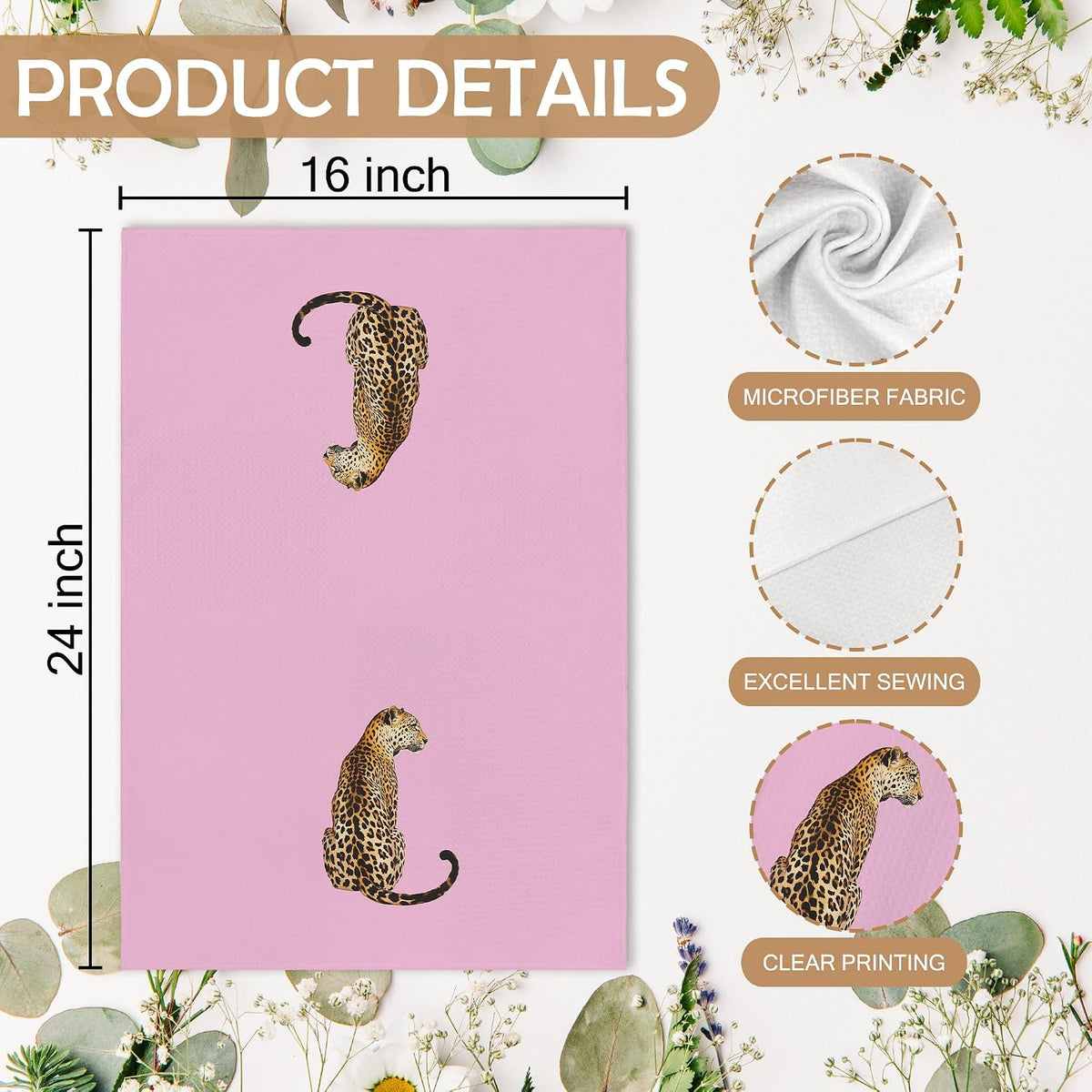 Trendy Leopard Cheetah Print Poker Lucky 8 Ball Bathroom Home Decor, Preppy Pink Leopard Decor Dish Hand Tea Towels for Bathroom Sets of 4, Cheetah Kitchen Towels and Dishcloths, 16x24 Inch