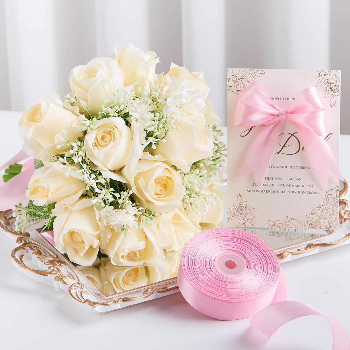 Light Pink Satin Ribbon, 1 Inch, 50 Yards