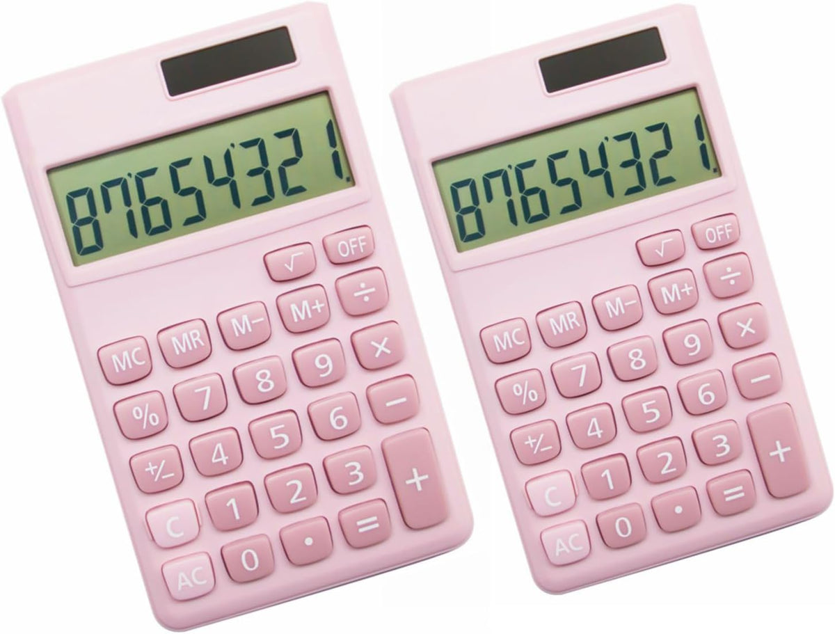 Basic Standard Calculators Small Digital Desktop Calculator with 8-Digit LCD Display, Battery Solar Power Smart Calculator Pocket Size for Kids for Home School (Pink 2pcs)