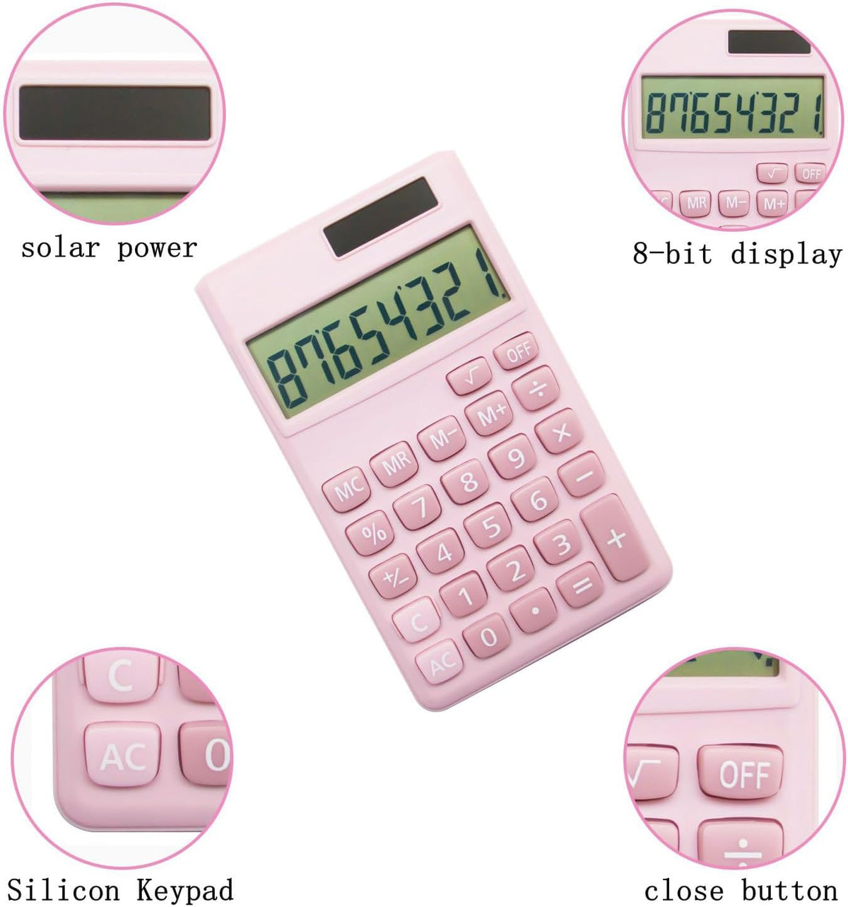 Basic Standard Calculators Small Digital Desktop Calculator with 8-Digit LCD Display, Battery Solar Power Smart Calculator Pocket Size for Kids for Home School (Pink 2pcs)