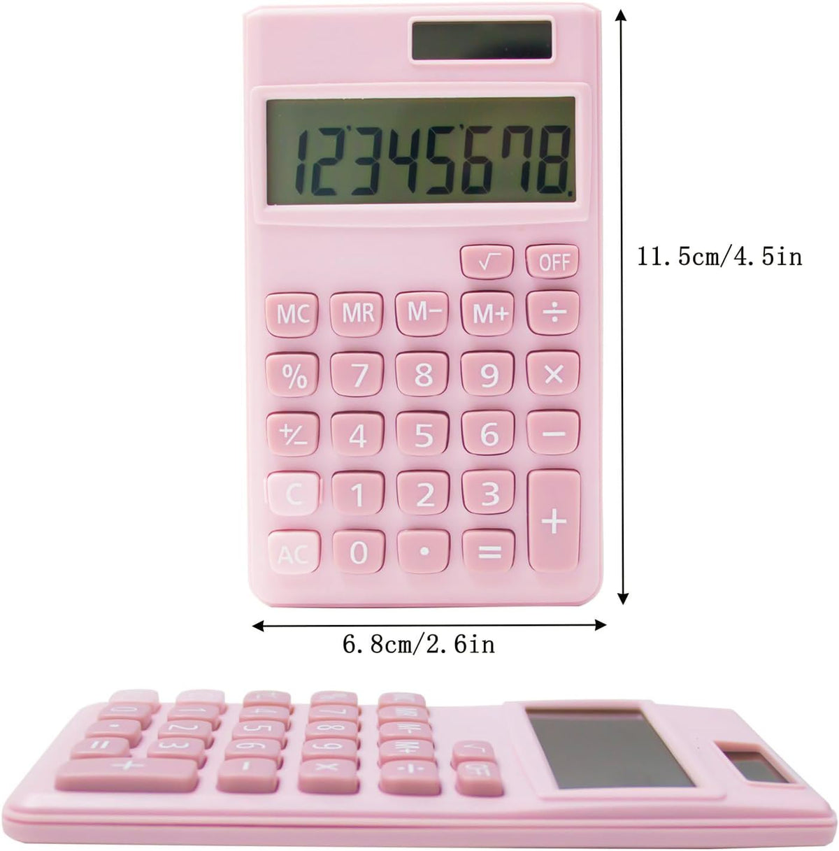 Basic Standard Calculators Small Digital Desktop Calculator with 8-Digit LCD Display, Battery Solar Power Smart Calculator Pocket Size for Kids for Home School (Pink 2pcs)