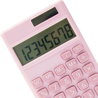 Basic Standard Calculators Small Digital Desktop Calculator with 8-Digit LCD Display, Battery Solar Power Smart Calculator Pocket Size for Kids for Home School (Pink 2pcs)