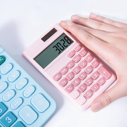 Basic Standard Calculators Small Digital Desktop Calculator with 8-Digit LCD Display, Battery Solar Power Smart Calculator Pocket Size for Kids for Home School (Pink 2pcs)
