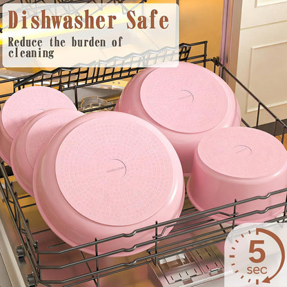 Pots and Pans Set Non Stick, 21 pcs Nonstick Ceramic Cookware Set, RV Kitchen Cooking Set with Detachable Handles, Oven Safe, Induction Cookware, Stackable, Pink, PFAS PFOA & PTFE Free
