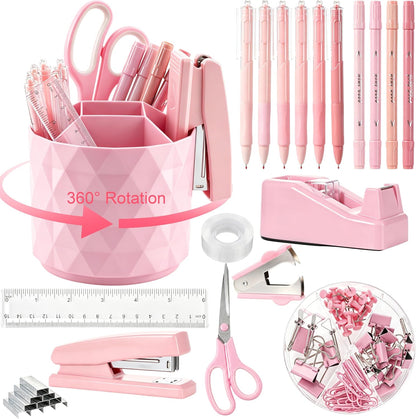 20 Pcs Pink Office Supplies, Desk Accessories and Organizer Set