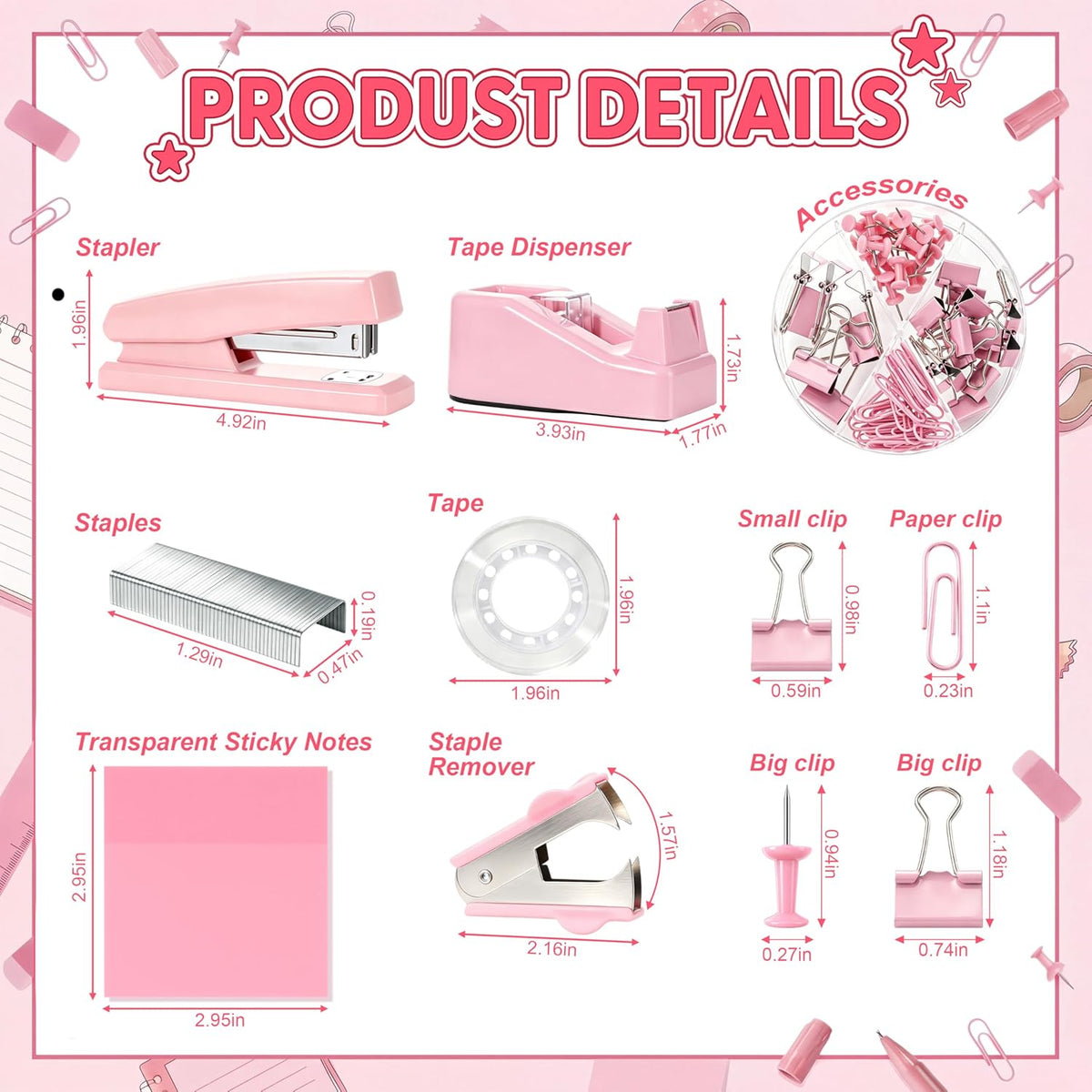 20 Pcs Pink Office Supplies, Desk Accessories and Organizer Set