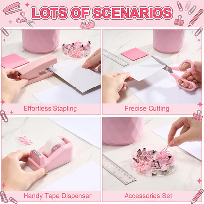 20 Pcs Pink Office Supplies, Desk Accessories and Organizer Set