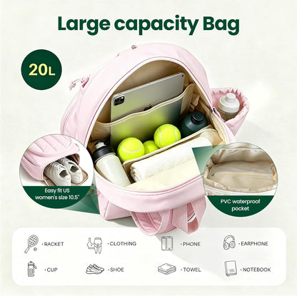 Tennis Bag for Women, Tennis Backpack Holds 2 Rackets