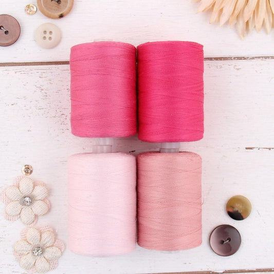 Cotton Quilting Thread Set, 1000M 50/3, 4 Pink Tones | Long staple cotton thread for quilting, sewing and serging. Low-lint, smooth thread for clean stitches and strong seams.