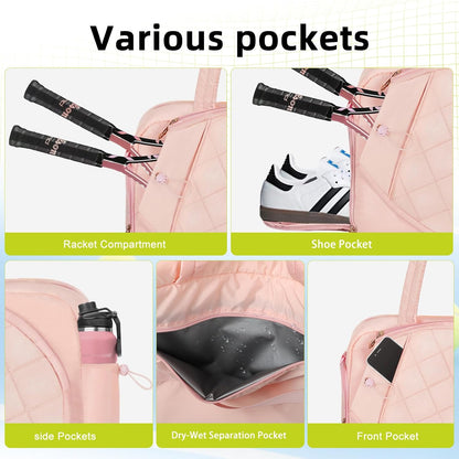Tennis Bags for Women, Tennis Backpack Pickleball Racket Bags,Water-Resistant Sling Tote Padel Bag for Pickleball Tennis Badminton, Cute Gifts for Women Girl, Duffle Bag Gym Travel