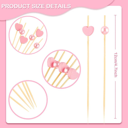 Wedding Pink Cocktail Picks Assorted Red Pink Hearts Red Truck with Heart Bamboo Toothpicks for Valentine's Day Drink Fruit Dessert Food Appetizers Decoration