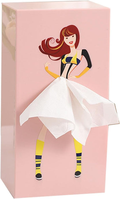 Cartoon Girl Tissue Box, Cute Lady Skirt Tissue Box Cover, Creative Tissue Holder Facial Tissues Dispenser for House Bathroom Living Room Bedroom Office (Pink)