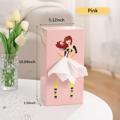 Cartoon Girl Tissue Box, Cute Lady Skirt Tissue Box Cover, Creative Tissue Holder Facial Tissues Dispenser for House Bathroom Living Room Bedroom Office (Pink)