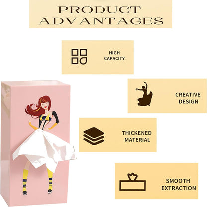 Cartoon Girl Tissue Box, Cute Lady Skirt Tissue Box Cover, Creative Tissue Holder Facial Tissues Dispenser for House Bathroom Living Room Bedroom Office (Pink)