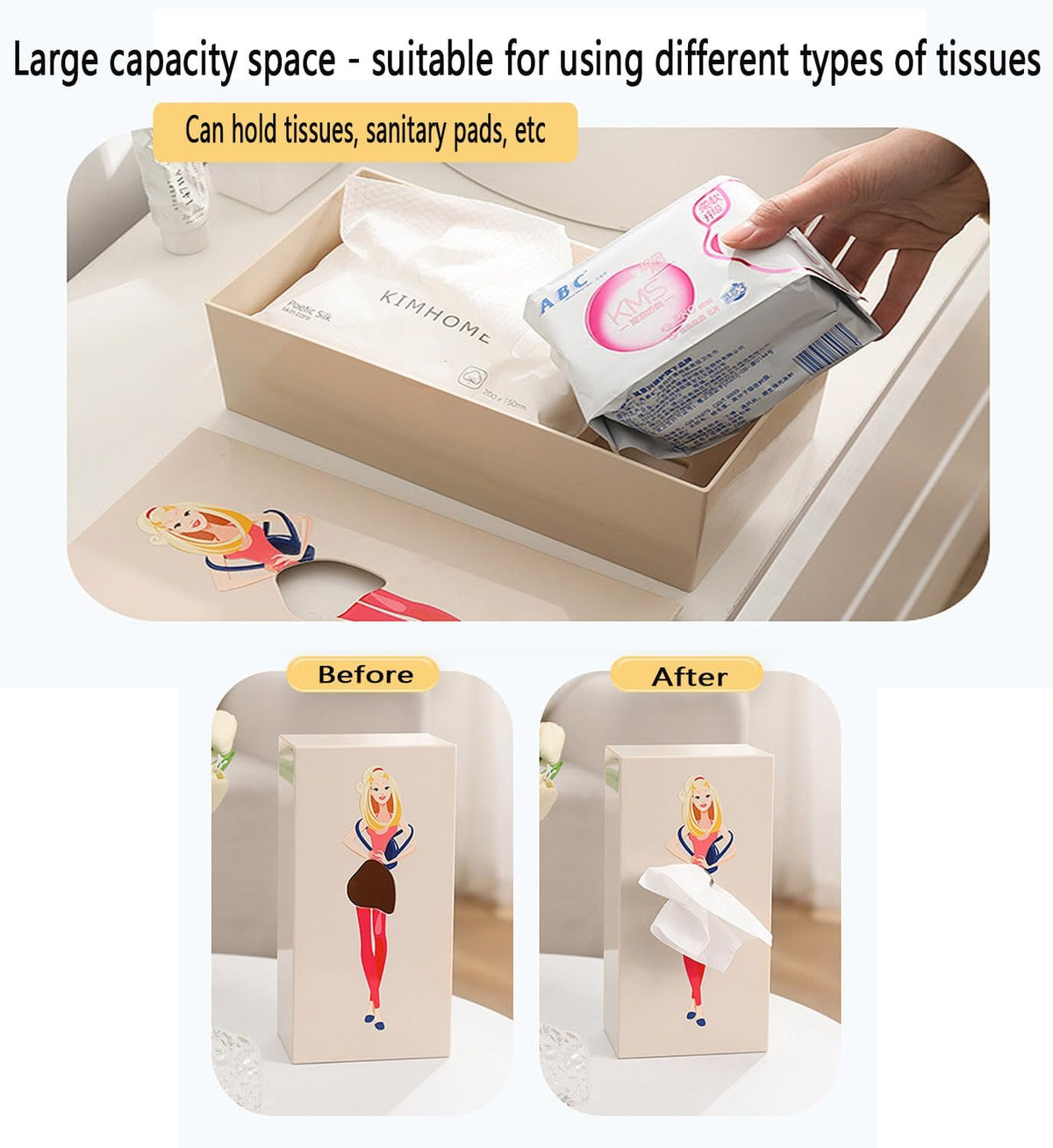 Cartoon Girl Tissue Box, Cute Lady Skirt Tissue Box Cover, Creative Tissue Holder Facial Tissues Dispenser for House Bathroom Living Room Bedroom Office (Pink)