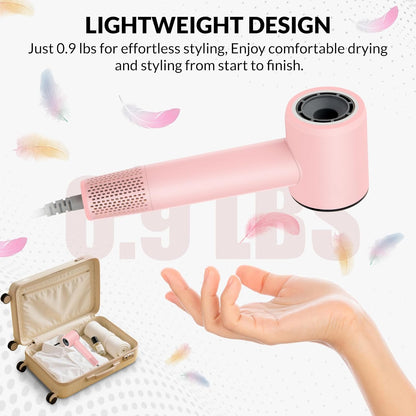 High Speed Ionic Hair Dryer with Diffuser – 160,000 RPM Brushless Motor for Fast Drying, Lightweight Travel Blow Dryer with Concentrator Nozzle for Women Men, Pink