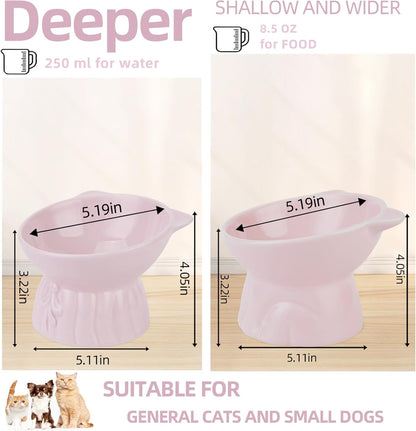 Elevated Cat Bowls 2-Pack, Ceramic Raised Cat Food & Water Dishes - Extra Wide & Shallow Whisker-Friendly Design, Anti-Vomit & Easy Digestion, Lead/Cadmium-Free, Microwave & Dishwasher Safe (Pink)