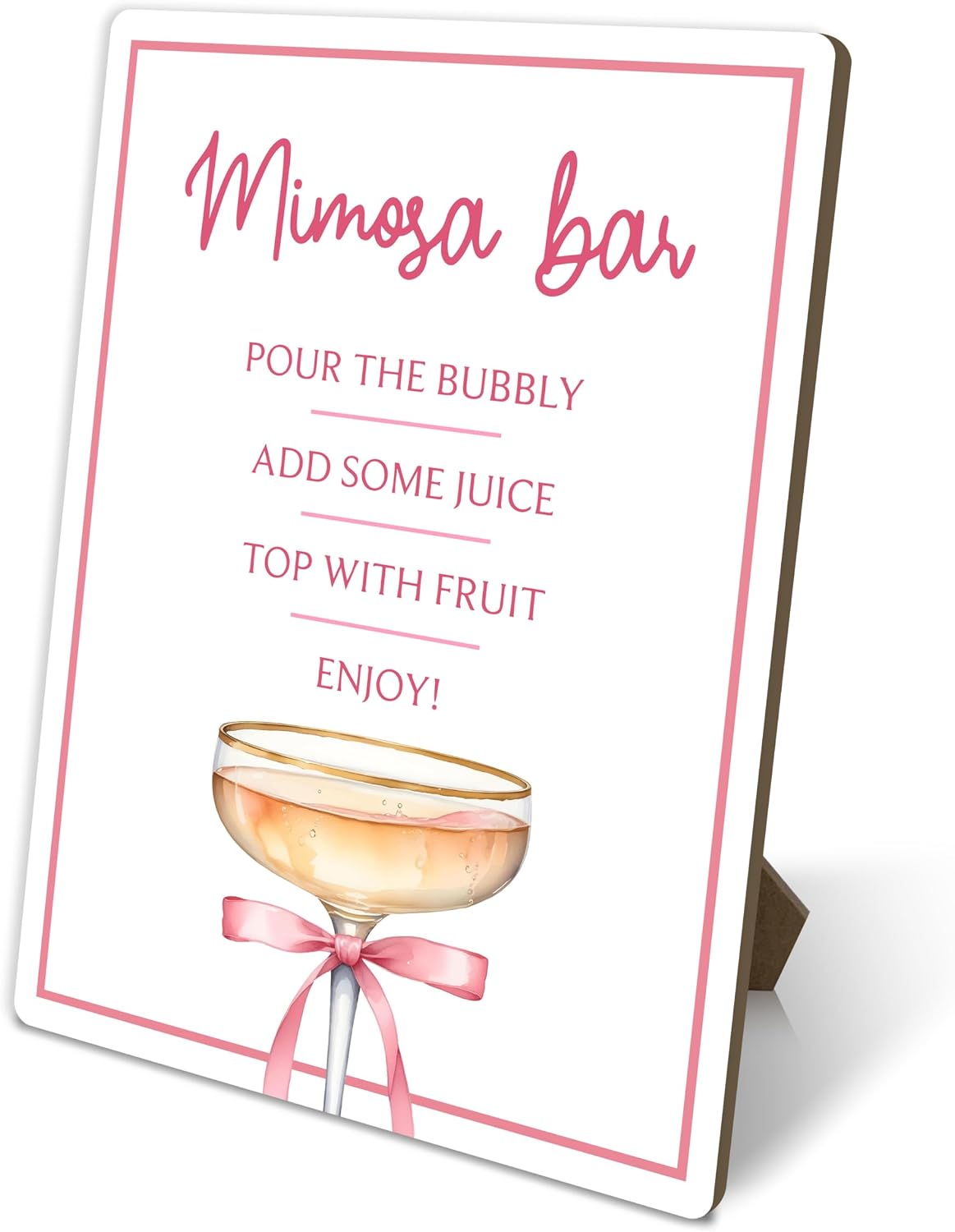 Mimosa Bar Sign, Pink Party Signs, Bar Sign For Wedding Reception Event Party, Bridal Shower Decorations, Wedding Party Decor, 8x11 Inches Tabletop Decor, Wood Sign With Stand, b06