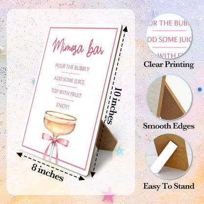 Mimosa Bar Sign, Pink Party Signs, Bar Sign For Wedding Reception Event Party, Bridal Shower Decorations, Wedding Party Decor, 8x11 Inches Tabletop Decor, Wood Sign With Stand, b06