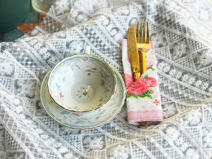WallyE Mint Floral Pink Printed Napkins Red Rose Chintz Decoupage Paper for Bridal Shower Tea Party Birthday or Wedding,20 Pack