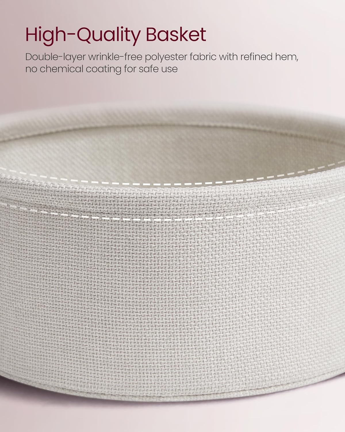 VASAGLE Side Table with Charging Station,Fabric Basket, Round End Table