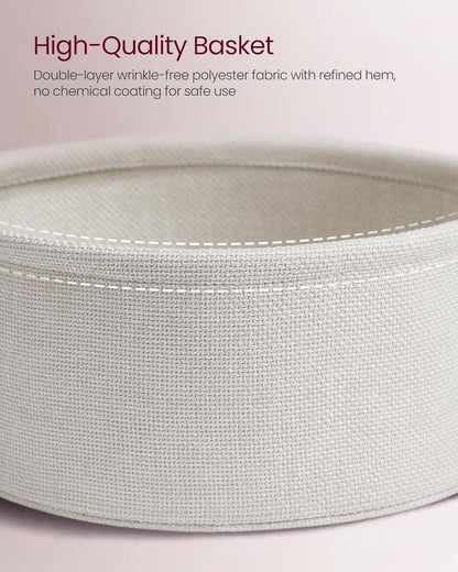 VASAGLE Side Table with Charging Station,Fabric Basket, Round End Table